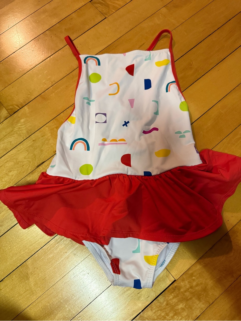 June & January Red Ruffle One-Piece Swimsuit with Multicolor Print